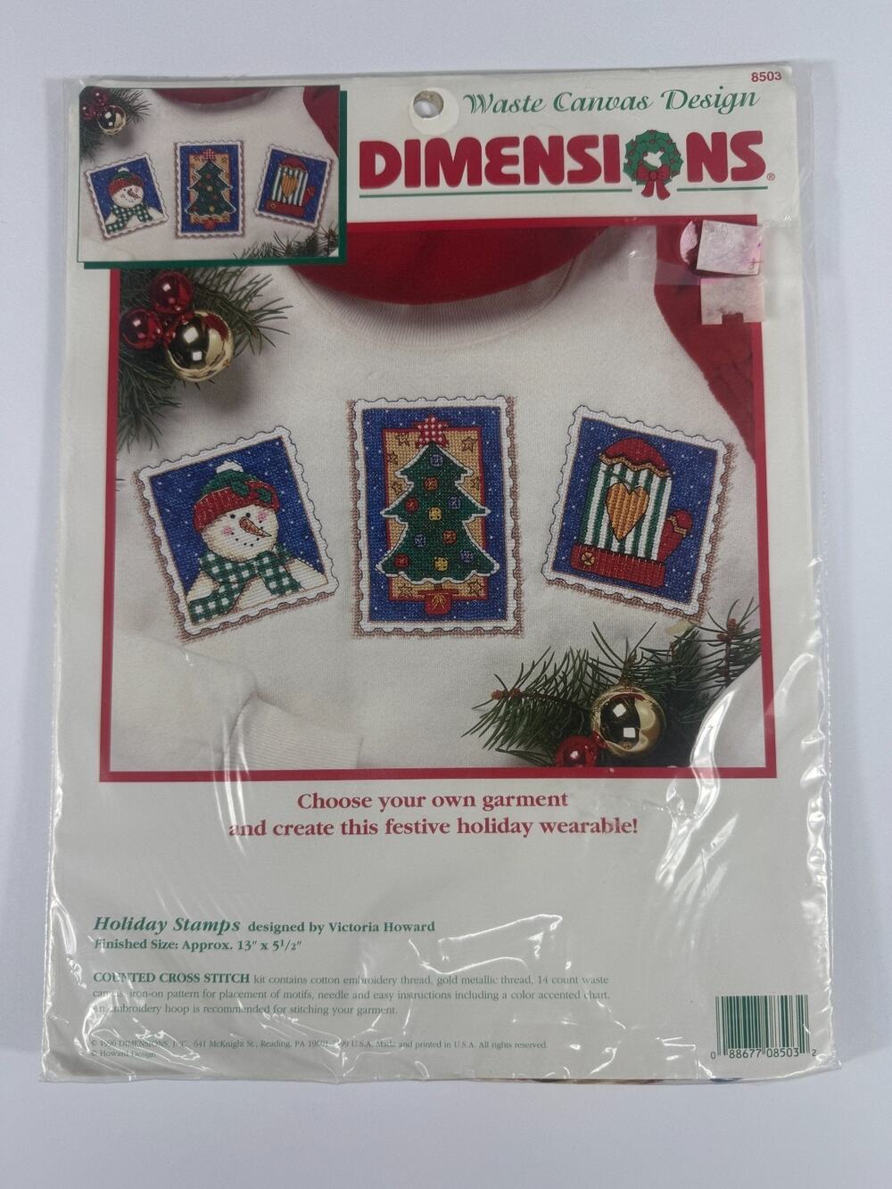 Vintage Dimensions Holiday Stamps Waste Canvas Cross Stitch Kit 8503 Sweatshirt
